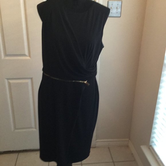 Vince Camuto Black Faux Draped Wrap Zip Dress - Picture 2 of 8